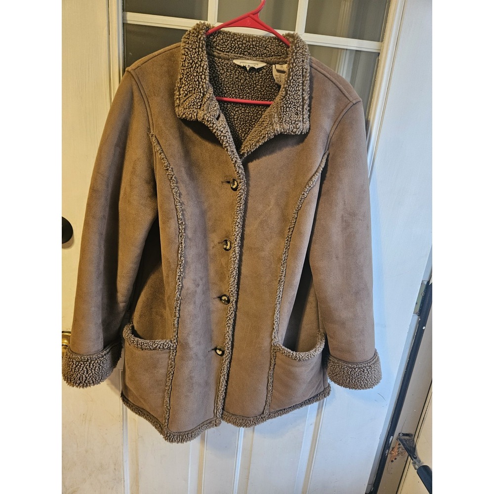 LL Bean Womens Medium Sherpa Faux Shearling Coat Brown Vintage 0BCT8